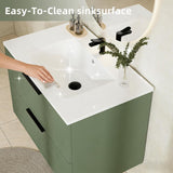 30-Inch Floating Bathroom Vanity with Ceramic Sink – Wall-Mounted Fluted Cabinet with Drawers, Modern Green Finish