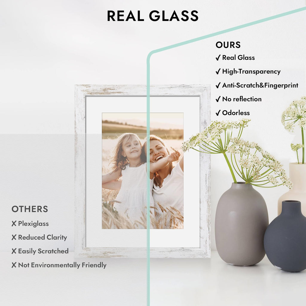 8x16 Picture Frame, Collage Three 5x7 with Mat, Real Glass, 1 Pack