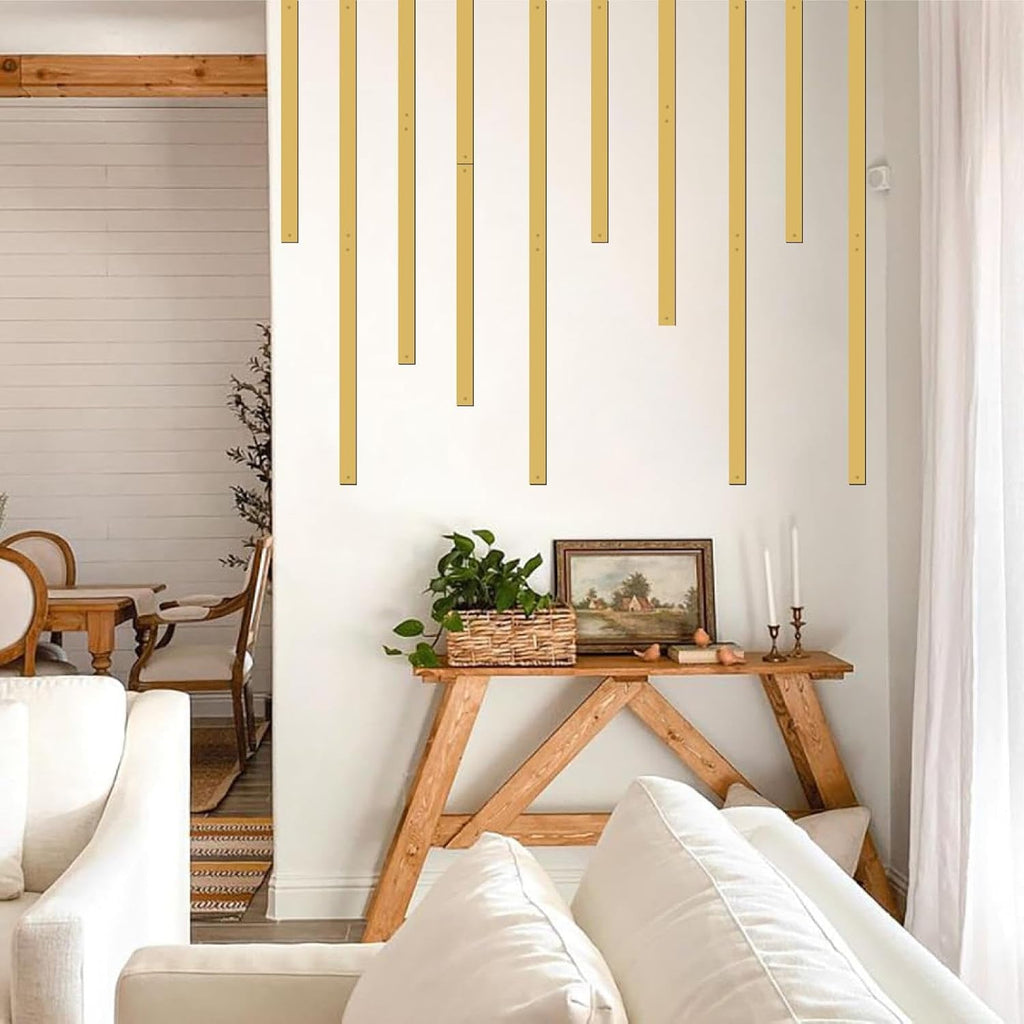 Golden Metal Wall Art Modern Striped Walls Decor Minimalist Line Arts Sign - Set of 20