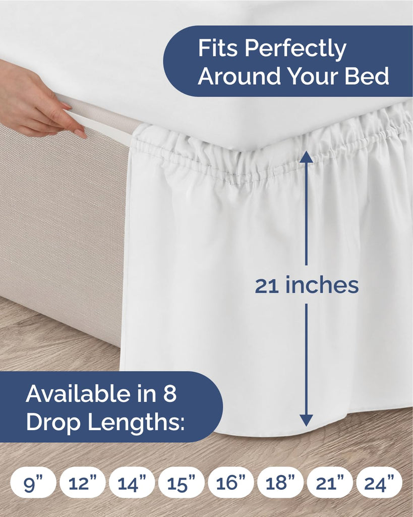 CGK Wrap Around Dust Ruffle Bed Skirt - King Size, 21" Inch, White