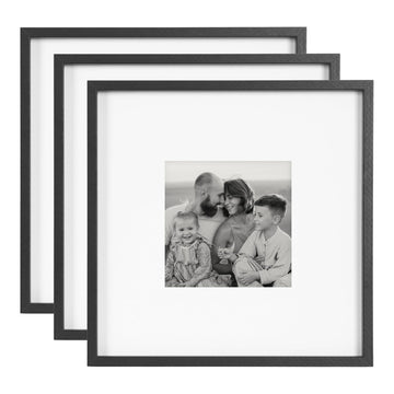 Gibson Modern Wall Picture Frame Set of 3, 16x16 matted to 8x8, Black, Three-Piece Frame Set for Gallery Wall Frame