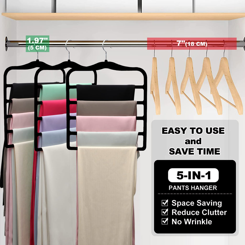 Closet Organizers and Storage, 5 Pack Velvet Pants-Hangers-Space-Saving