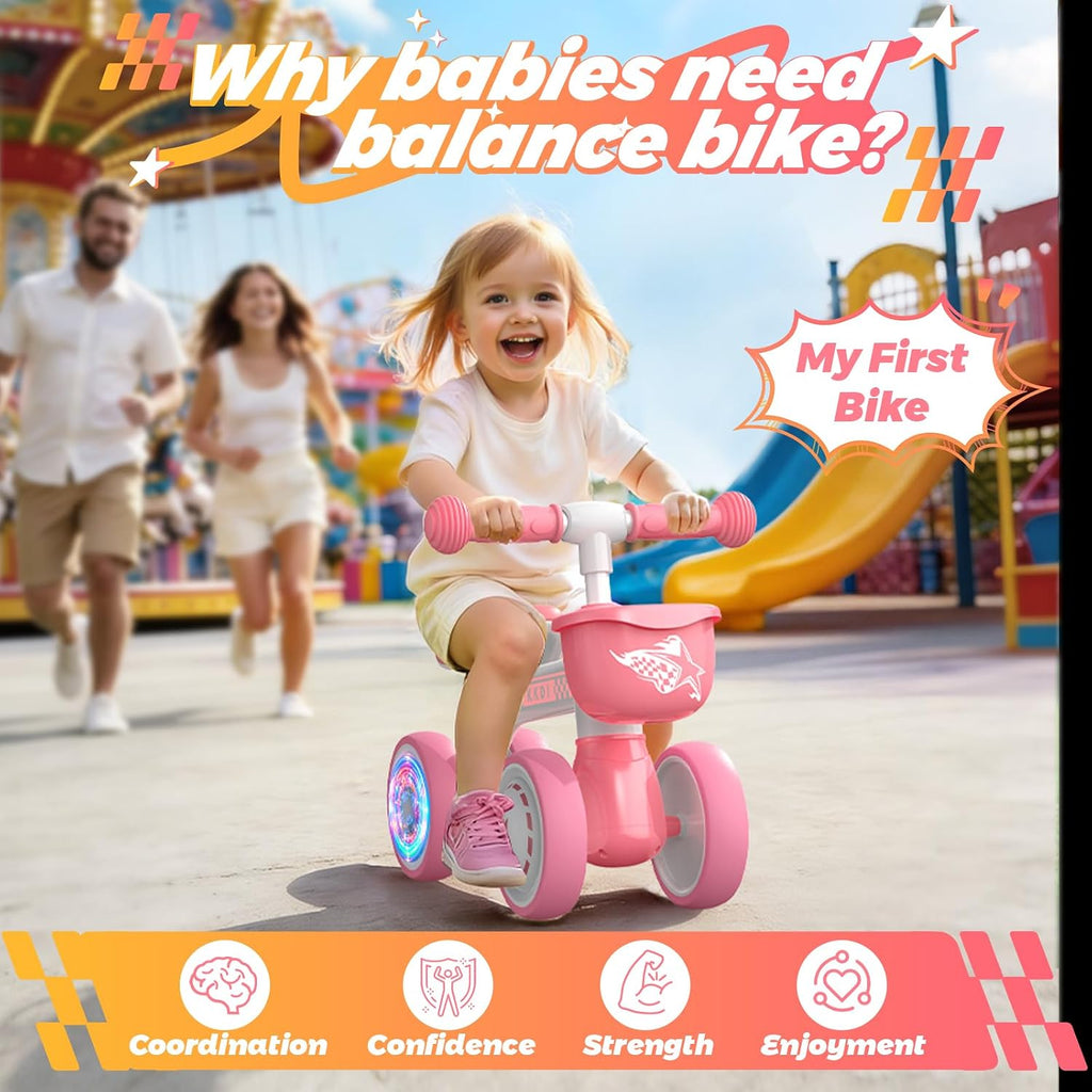 Baby Balance Bike Ride on Toys for 1 2 Year Old, Pink Toddler Bike, First Birthday Gifts for 1 2 Year Old Girls, Baby
