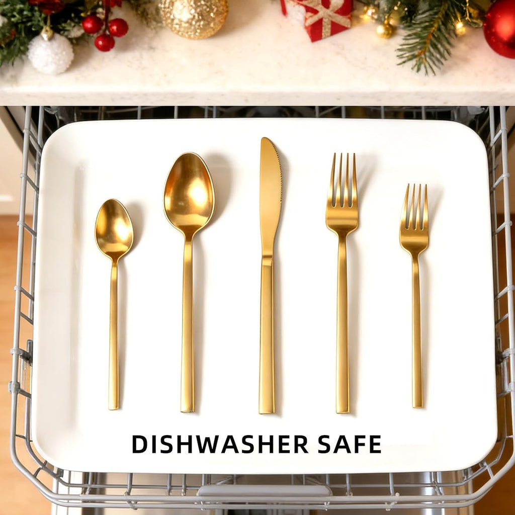 Matte Gold Silverware Set, Stainless Steel Flatware Set, Dishwasher Safe