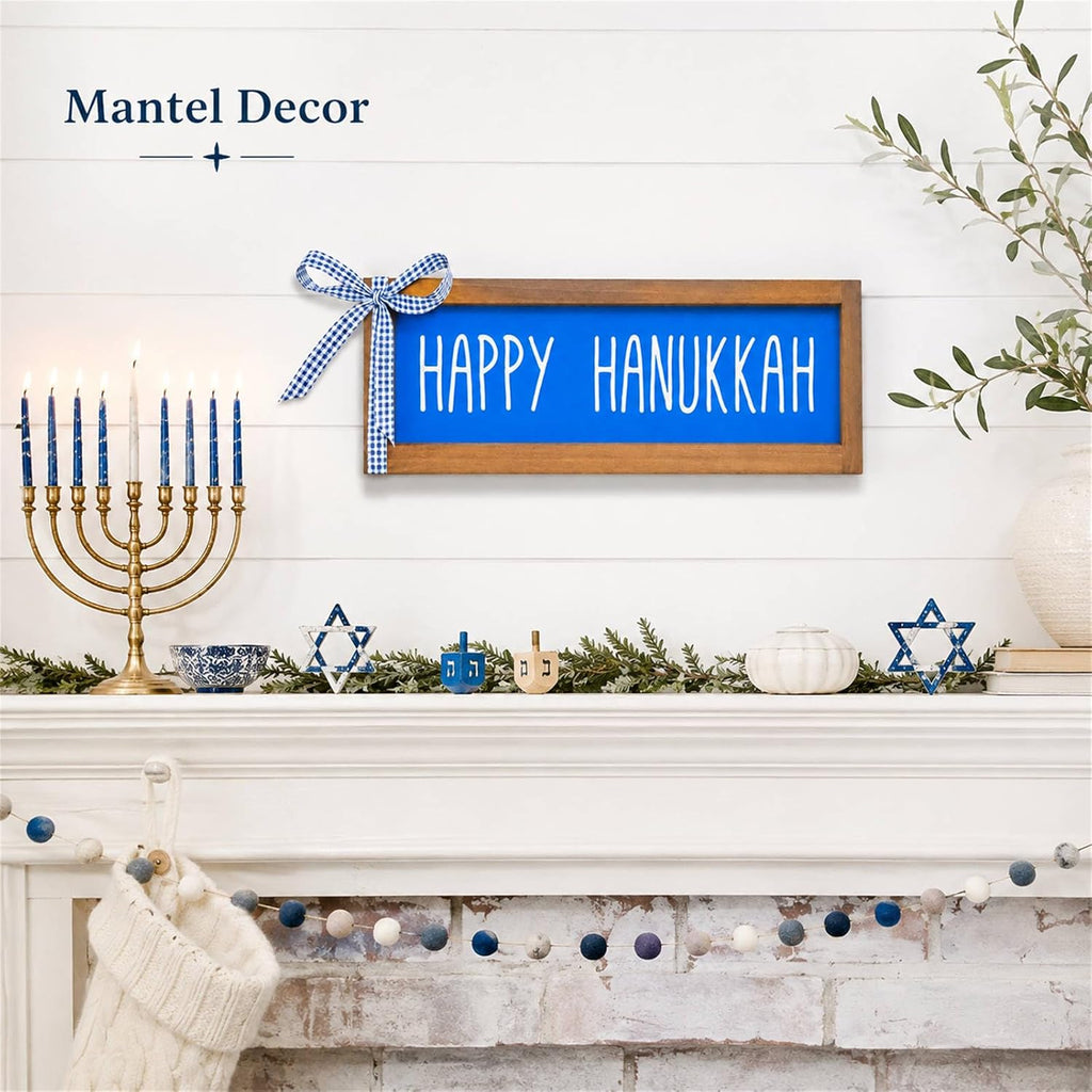 Happy Hanukkah Sign, Wooden Chanukah Decorations, Jewish Holiday Indoor Wall Table Centerpiece Shelf Decor