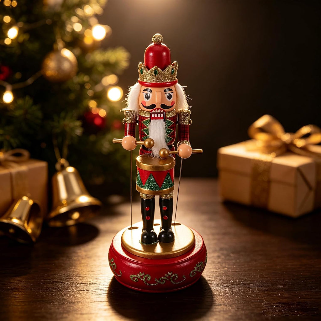 Wooden Nutcracker Figurine Retro Music Box Christmas Decoration
