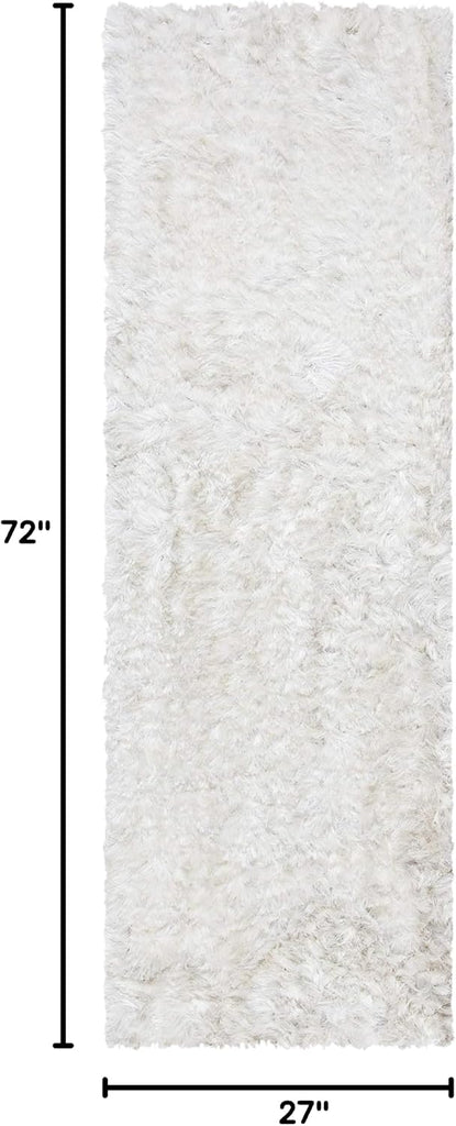 Ocean Shag Collection Runner Rug - 2'3" x 6', Ivory, Handmade Solid, 2.4-inch Thick Ideal for High Traffic Areas