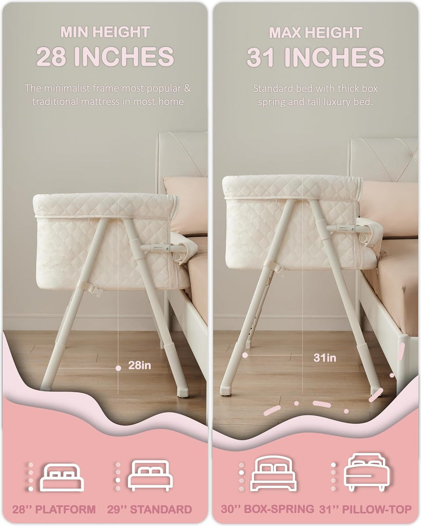 Bassinet Bedside Sleeper for Baby, 2 in 1 Baby Crib for Newborn, Bedside Bassinet with 4 Auto-Lock Wheels &