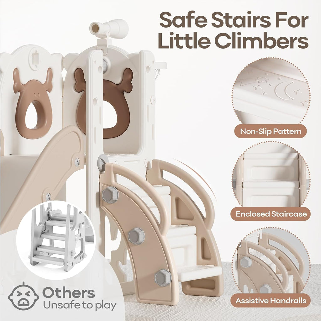 7 in 1 Toddler Slide, Kids Slide for Toddlers1-3,Beige & Rosy Brown