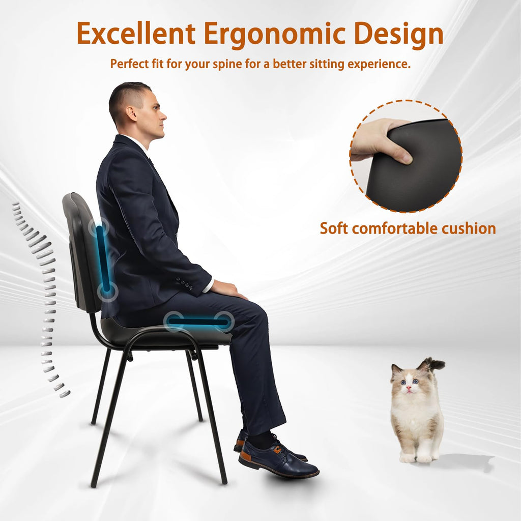 Stackable Waiting Room Chairs, PU Leather Guest Reception Chair with Upholstered Thickene Seat and Back Support