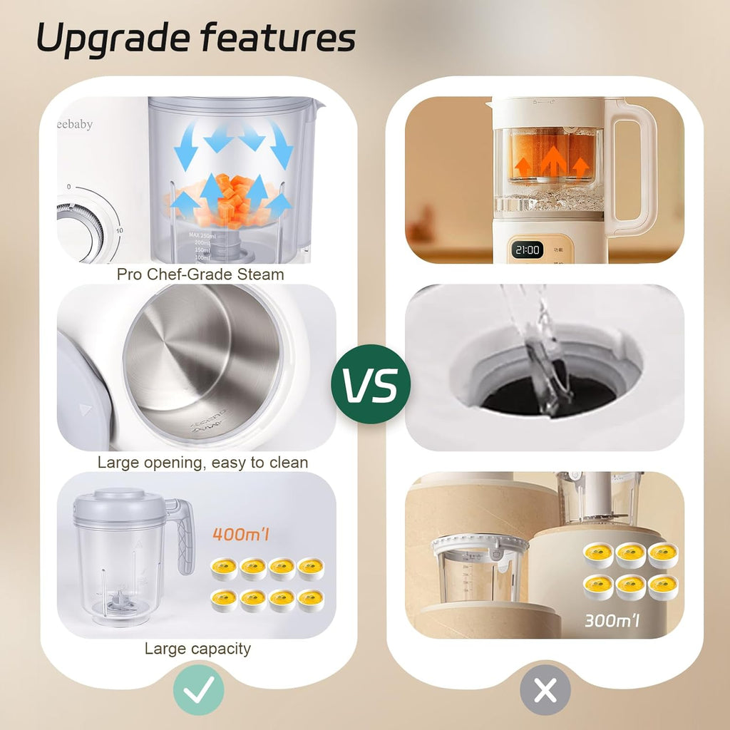 4 in 1 Baby Food Maker and Steamer, One Step Baby Food Processor and Puree Blender, 400ml Big Capacity, Dishwasher