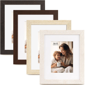 8x10 Picture Frame with Mat for 5x7, Set of 4 Farmhouse Wood Grain 8 x 10 Frames Display on Tabletop or Wall Mounting