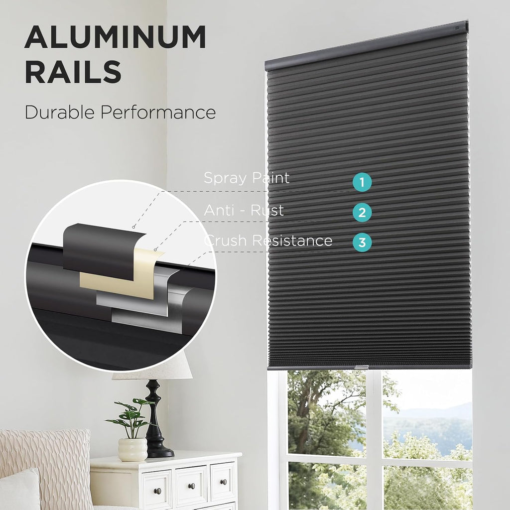 No Drill Light Filtering Cellular Shades, Black, | Thermal Insulating, No Drill Blinds for Windows, Light Filtering