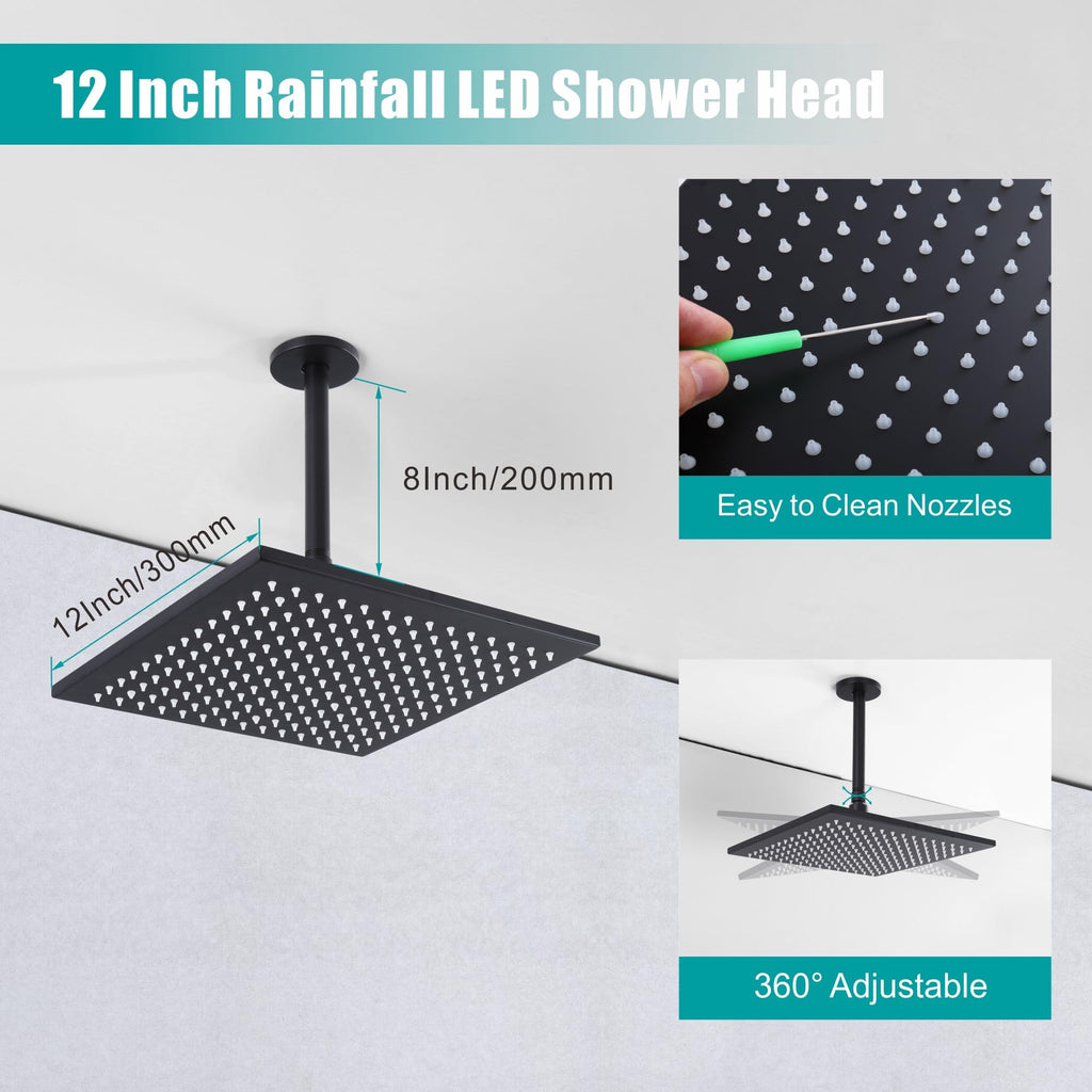 Ceiling Mount Shower System, 12 Inch Shower Head with Dual Shower
