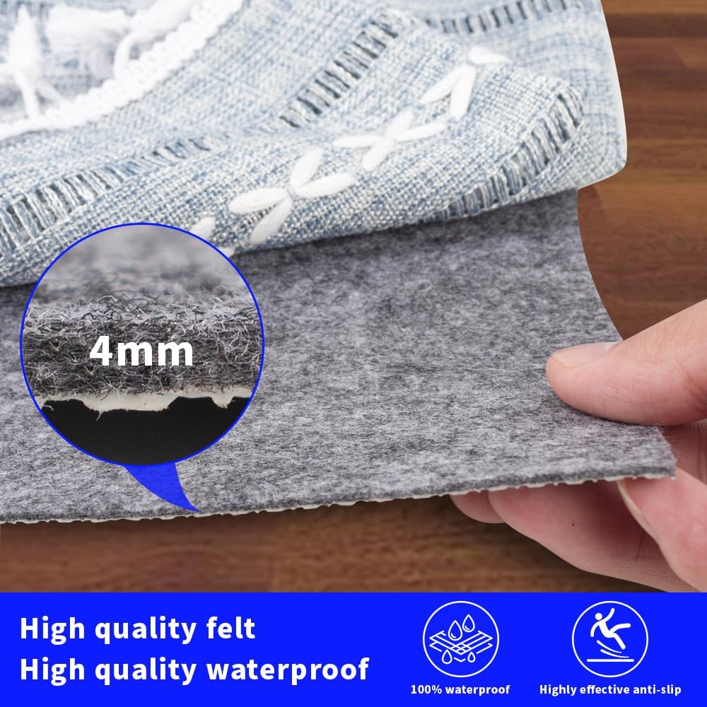 Waterproof Non-Slip Rug Pad 8x10 for Large Area Rugs Durable Felt Floor Protection pad for All Floors, Suitable