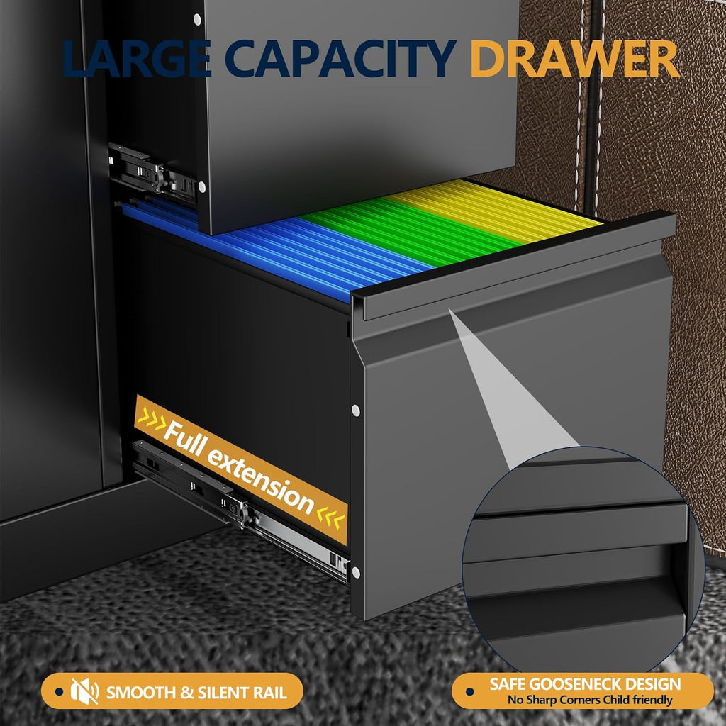3 Drawer File Cabinet, Office Mobile Filing Cabinet, Printer Stand | All-in-One Office Storage, 3 Storage Drawers, 2