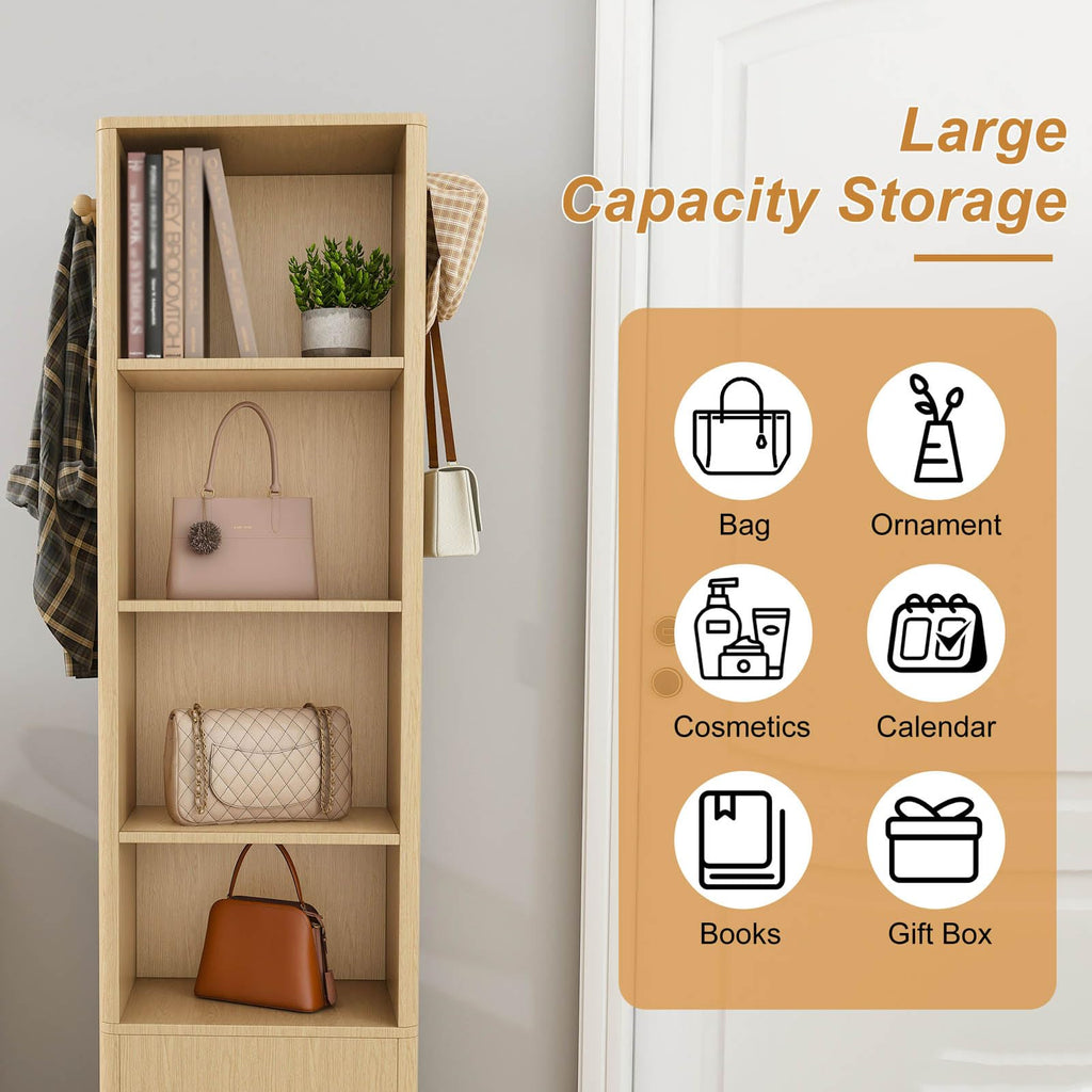 360° Rotating Mirror with Storage, 66" Jewelry Mirror Full Length, Oak