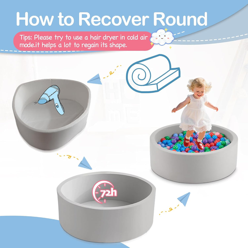 35.4" x 11.8" Foam Ball Pit for Toddlers, Baby Round Balls Pool for Babies 1-3, Kids Play Ball Pits for Boys