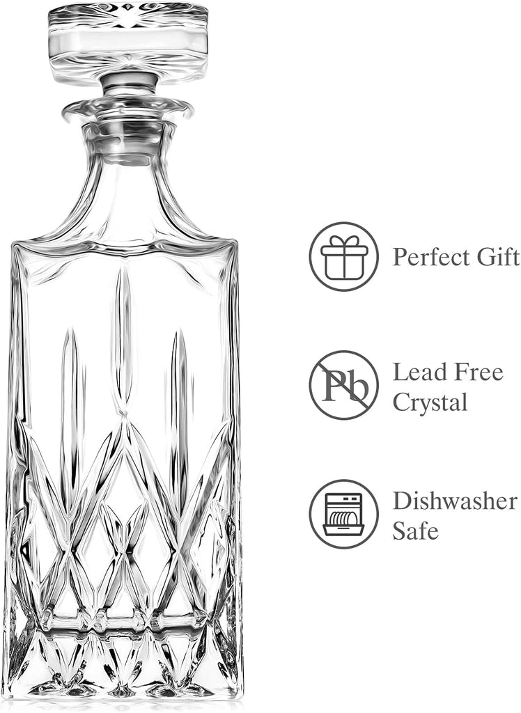 Whiskey Decanter With Glass Stopper ,25 oz Liquor Decanter For Alcohol , Wine , Scotch , Brandy or Bourbon Decanter