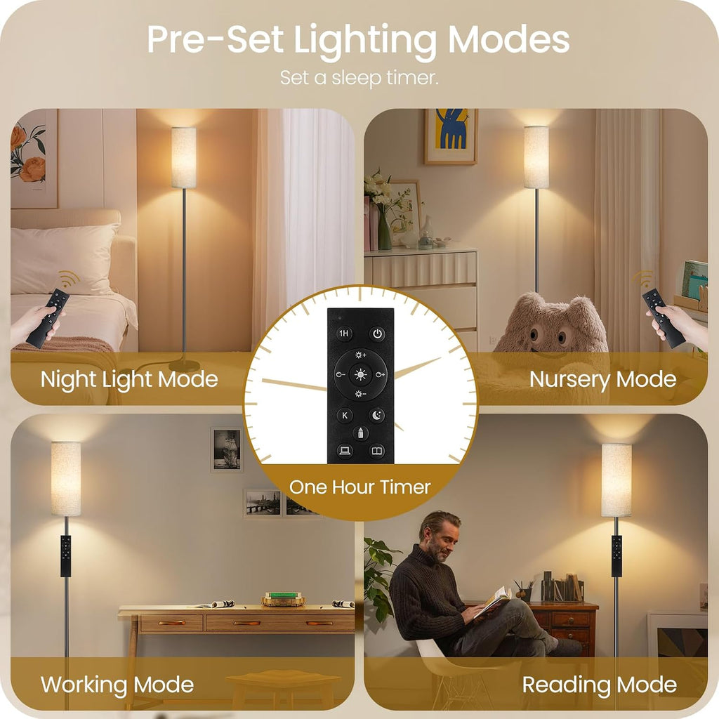 64.4" Slim Floor Lamp with Magnetic Remote and Foot Switch, Dimmable Standing Tall Lamp Mood Nursery, 3 Color