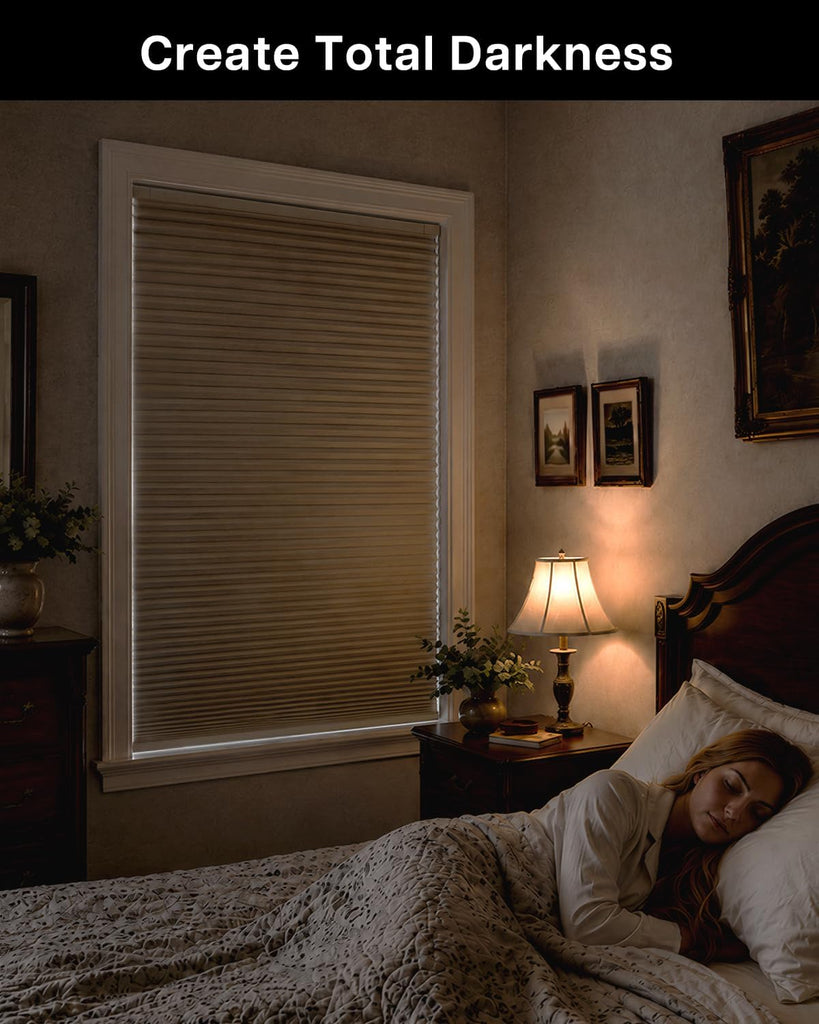 No Drill Blackout Cellular Shades, 20" W x 48" H, Beige