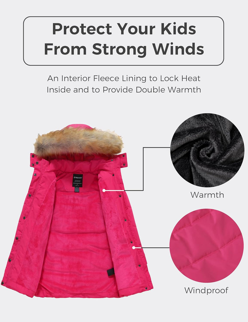 Girls' Waterproof Winter Coat Long Puffer Jacket Warm Parka Hooded