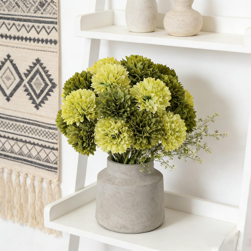20Pcs Green Chrysanthemum Artificial Flowers Silk Fake Mums