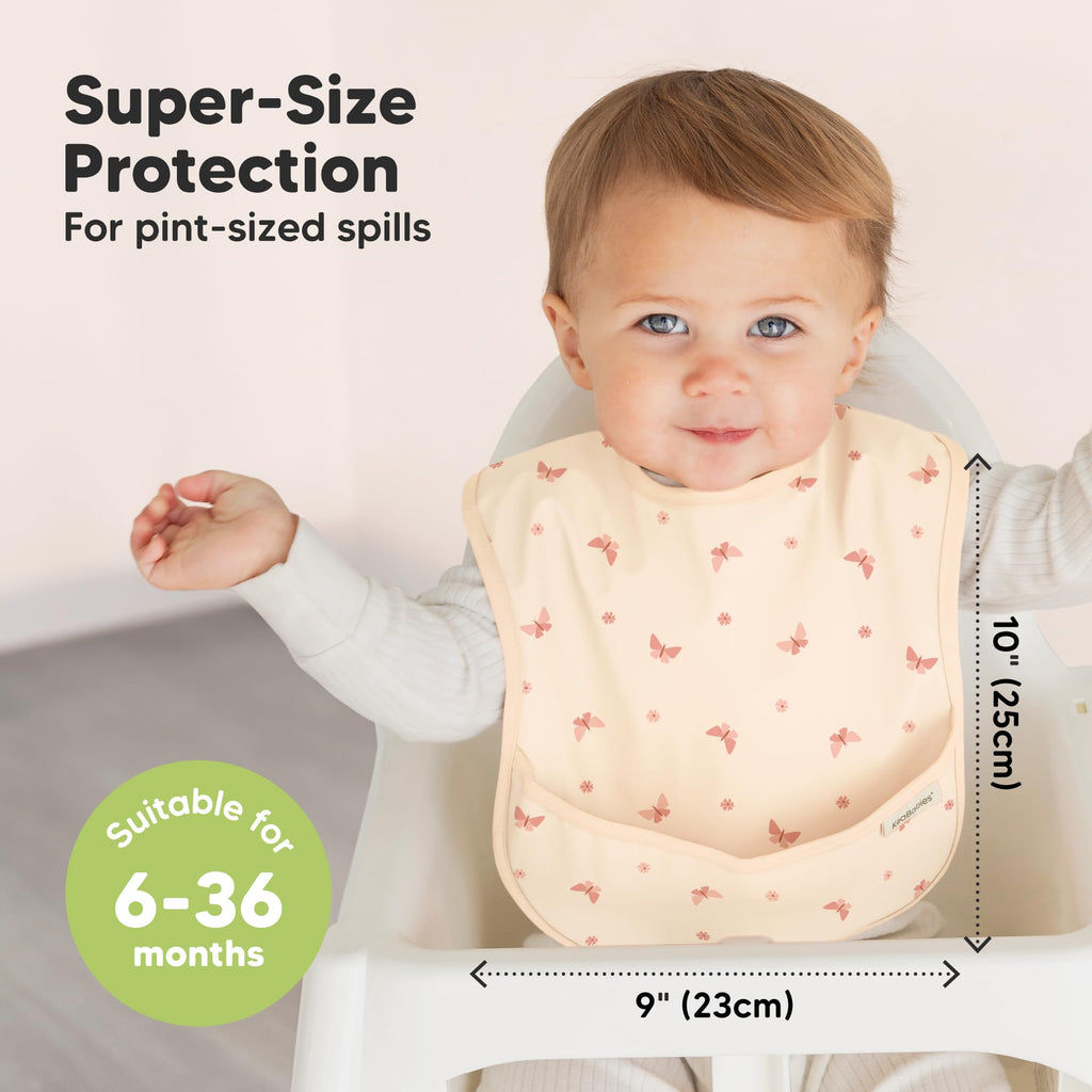 3-Pack Waterproof Baby Bibs for Eating, Lightweight, Butterflies