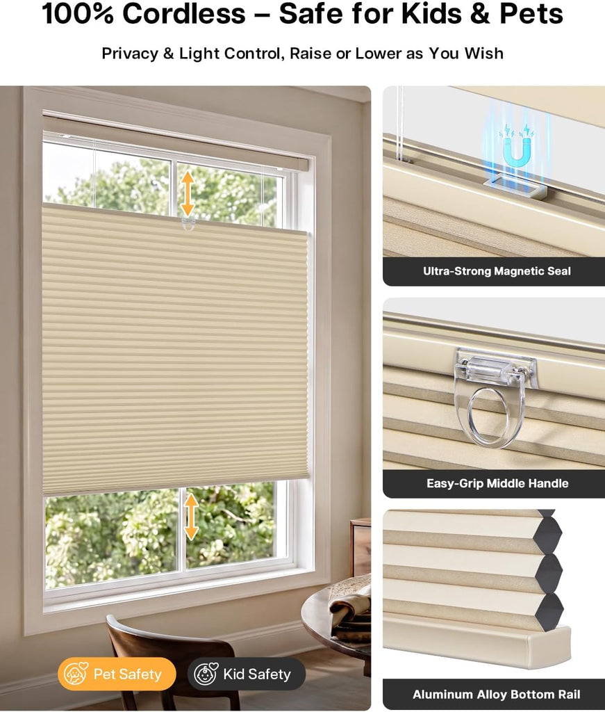 TDBU Cellular Shades, 20" W X 48" H, Beige