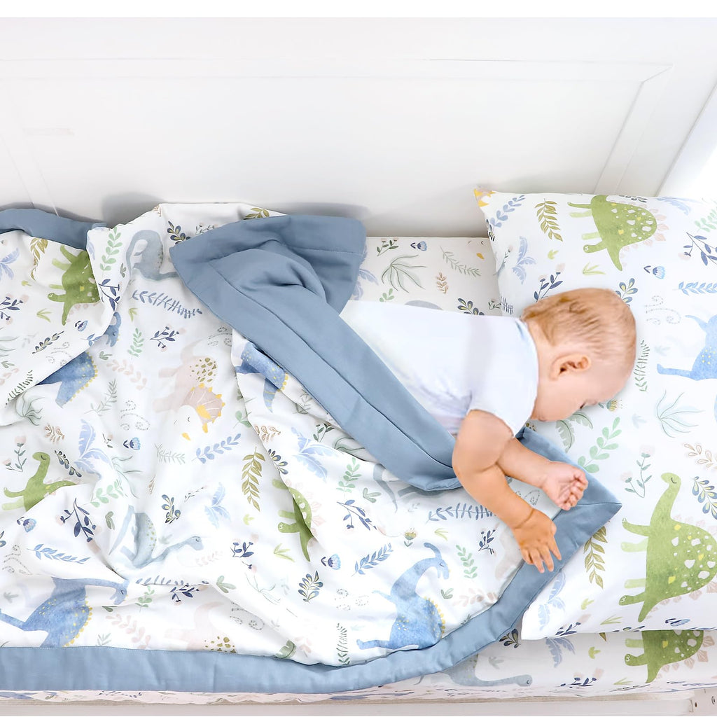 Muslin Toddler Bedding Set 3-Piece - Soft Breathable Crib Bedding with Fitted Sheet, Quilt & Pillowcase for Infant &