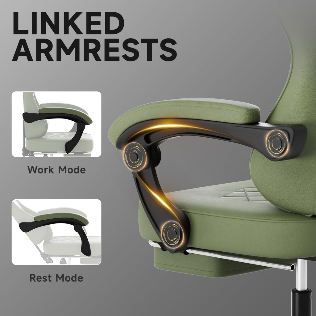 Gaming Chair with Footrest, Ergonomic Leather Computer Chair with Lumbar Support, Height Adjustable High Back Swivel