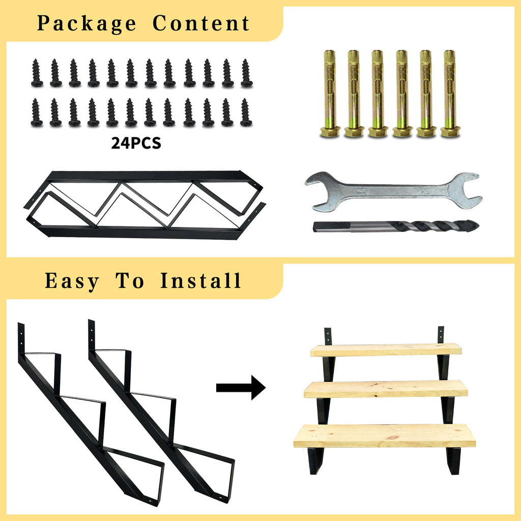 3 Step Metal Stair Step Steel Riser Stringers for 27.1" Height Deck, 2Packs