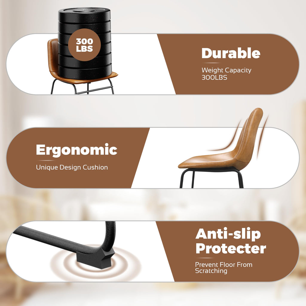 Dining Chairs Set of 2, 18in PU Leather Modern Kitchen Chairs, Brown