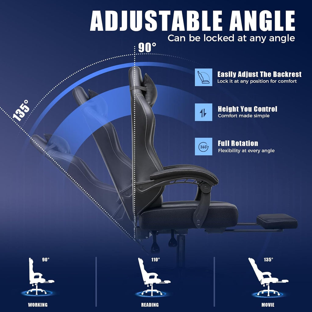 Gaming Chair with Footrest, Recliner Chair with Headrest & Lumbar Support, Linkage Armrest,Ergonomic Gaming Chair