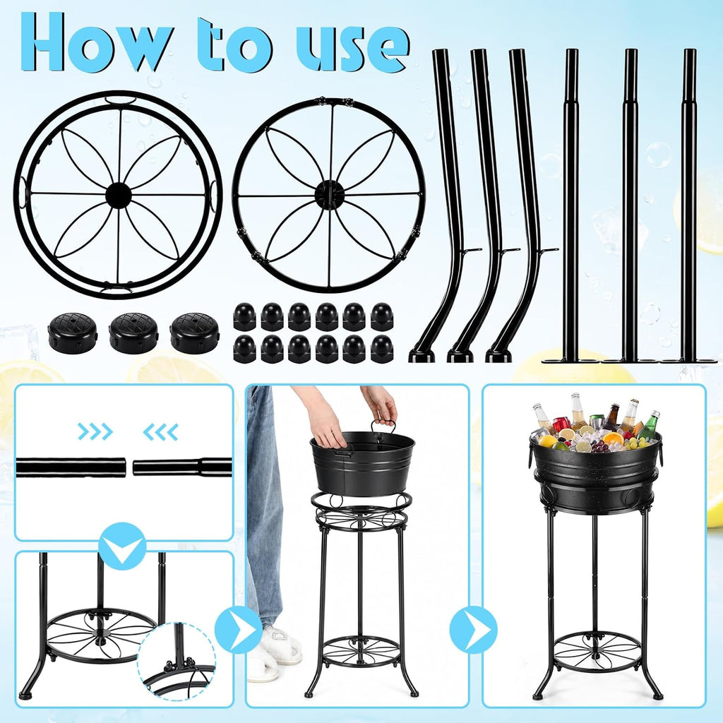 Black Beverage Tub with Stand Champagne Ice Bucket Stand, 1 Set