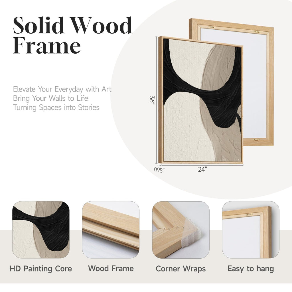 Large Framed Neutral Abstract Modern Wall Art, 24x36 Inch