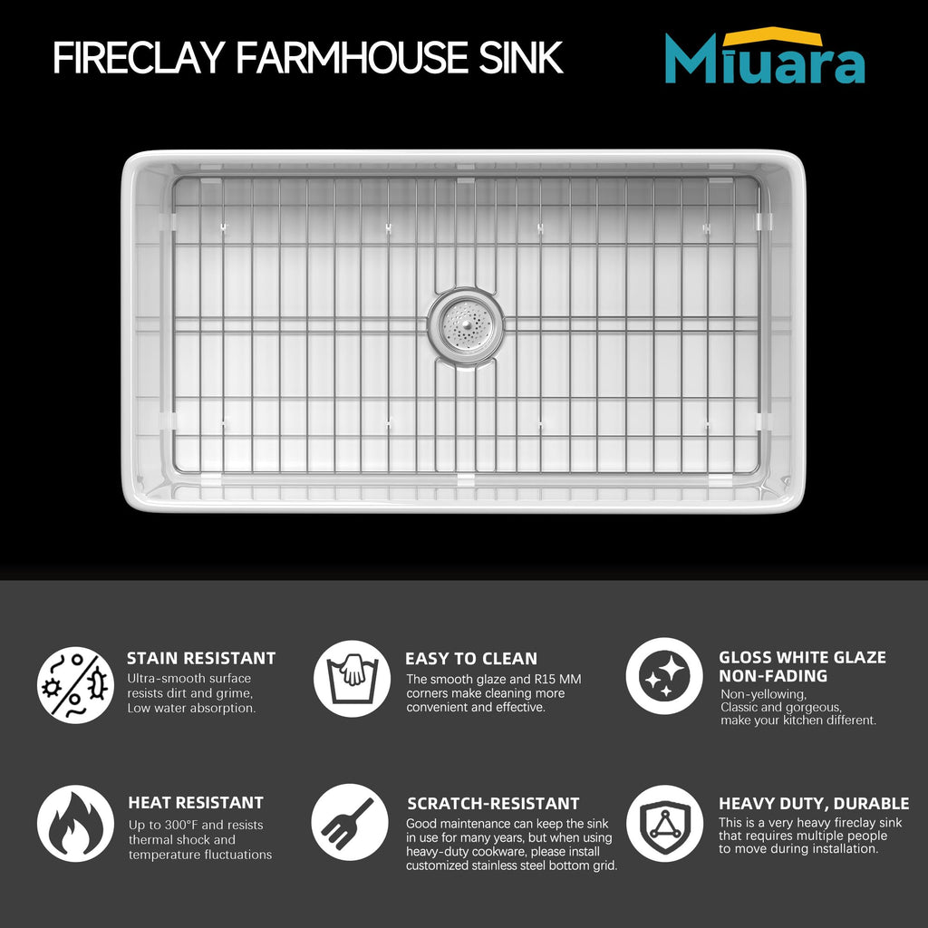 Farmhouse Sink 33 x 18 Inch White Fireclay Apron Front Kitchen Sink