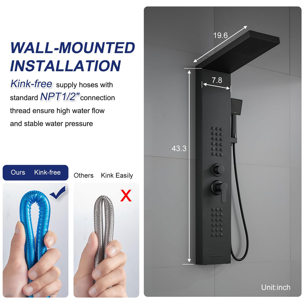 4 in 1 Shower Panel Tower with Powerful Body Jets, Matte Black