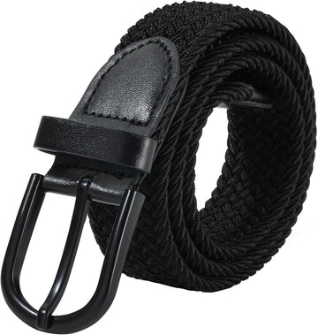 Boys Elastic Braided Belt - Black Buckle Stretch Woven Golf Belt