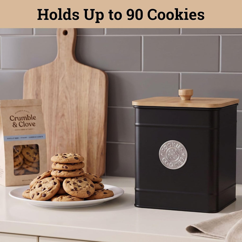 Cookie Jar with Airtight Bamboo Lid, 6"D x 8"H, 1 Gallon Iron Cookie Tin