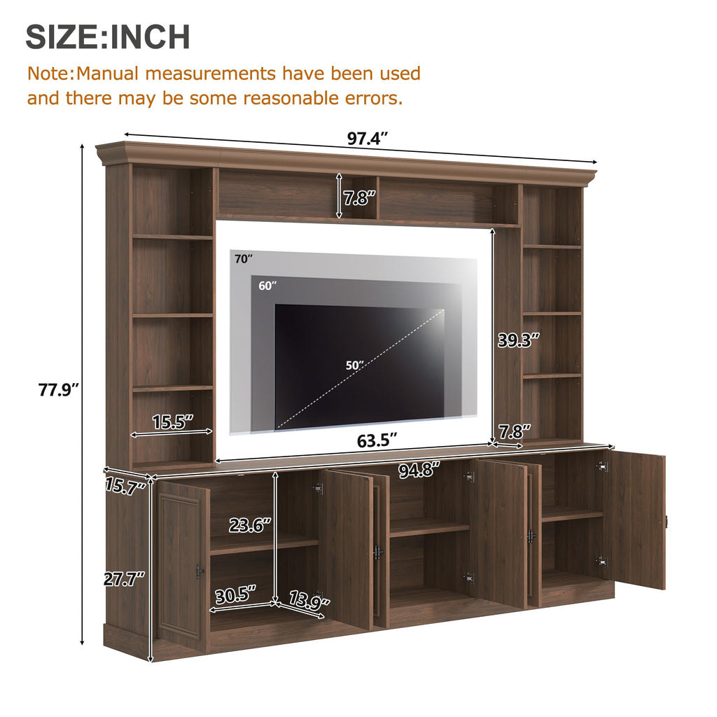 Farmhouse 4-Piece Entertainment Center Wall Unit for TVs up to 70", Large TV Stand with Bookshelves, Adjustable