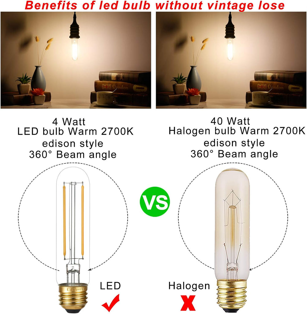 T10 Led Bulb,Dimmable,E26 Led Bulb 40w,Warm White 2700K,Clear