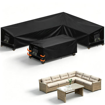 Outdoor Sectional Patio Furniture Covers, L-Shaped, 110x85in, Black