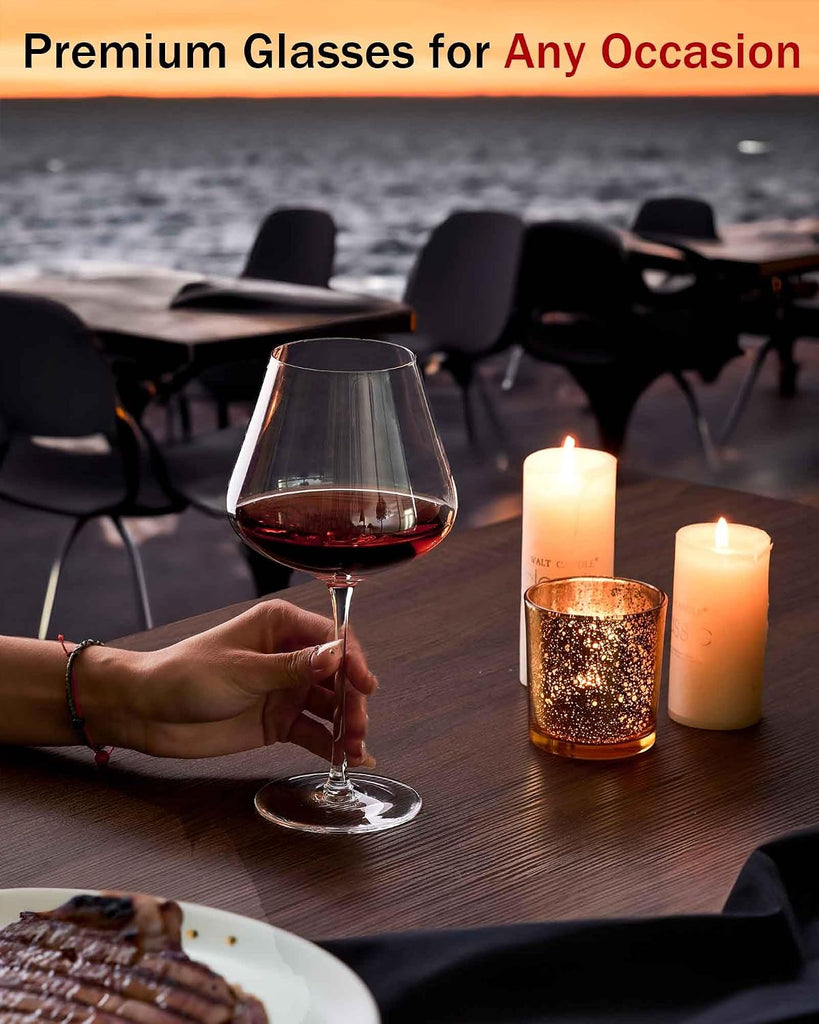 Set of 4-21 Ounce Hand Blown Italian Style Crystal Burgundy Wine Glasses - Lead-Free Premium Glass - Gift-Box for any