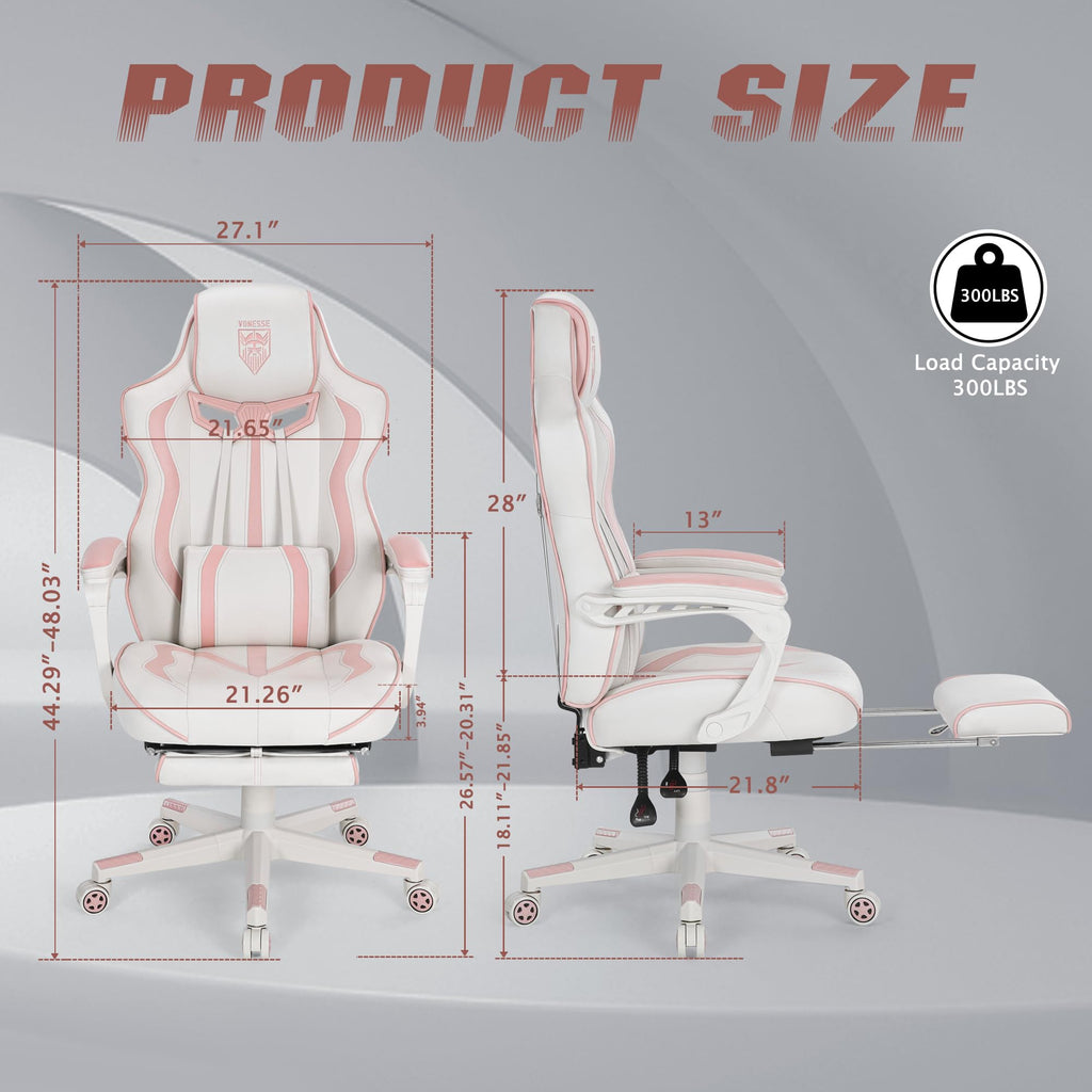 Gaming Chair for Girls, Pink Computer Gaming Chairs for Adults, Reclining Gamer Chair with Footrest with Massage