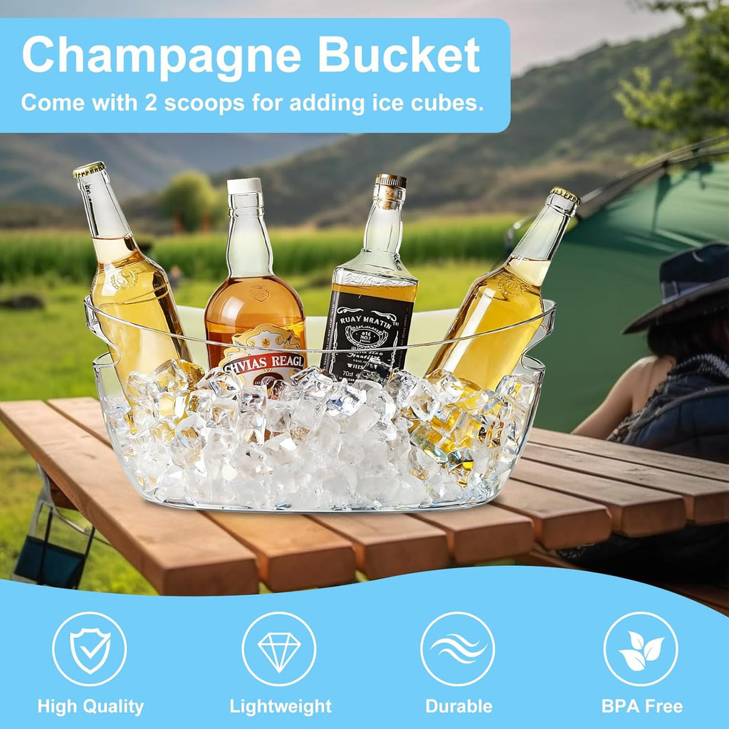 Clear Acrylic Ice Buckets, 5.5L Mimosa Bar Beverage Tubs with Scoops - Set of 4