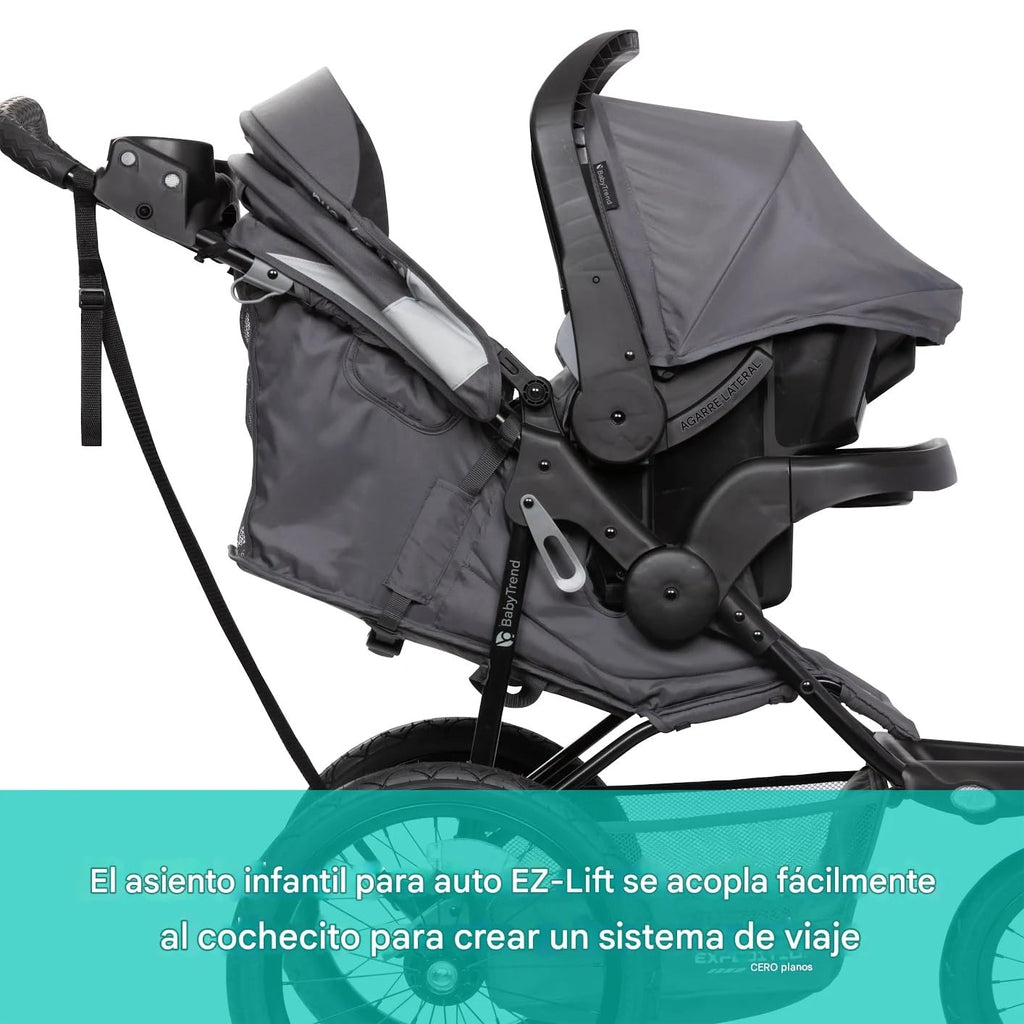 Baby Trend Expedition Zero Flat Jogger Travel System with LED Lights, Dash Grey