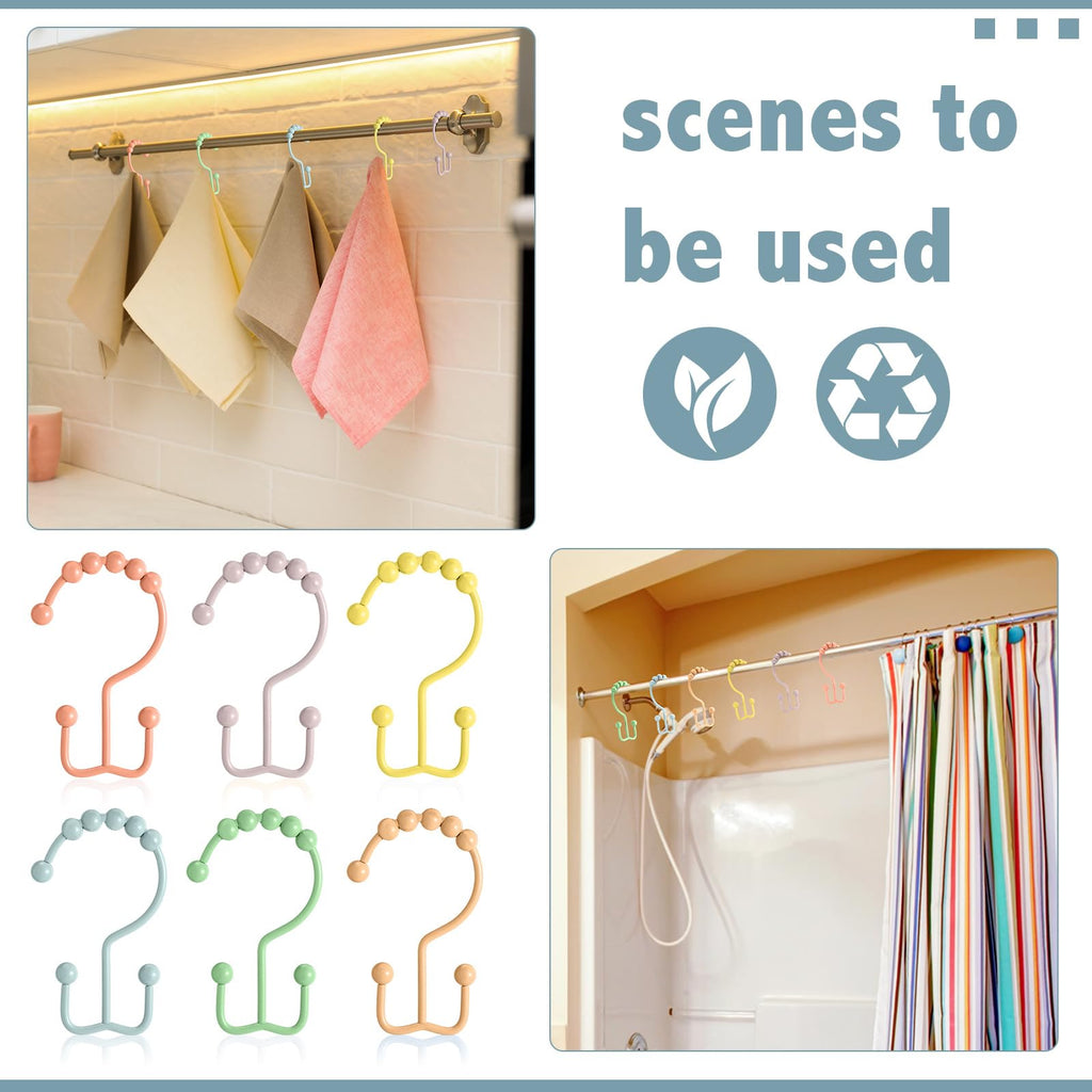 12 Pcs Colorful Shower Curtain Hooks Stainless Rings, Macaron Color