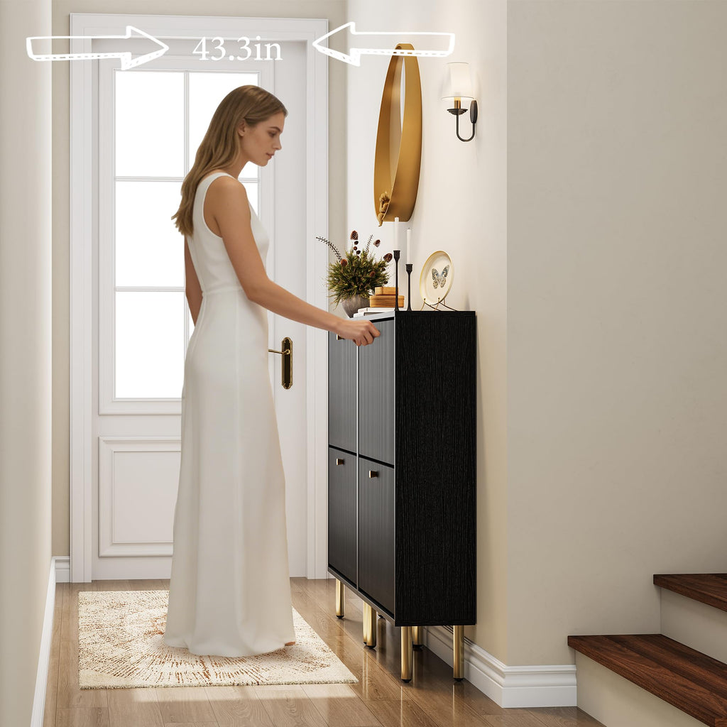 Shoe Cabinet Storage, Narrow Shoe Rack with Metal Legs, 9.5" Slim 2 Flip Drawers Shoe Storage Cabinet for Small