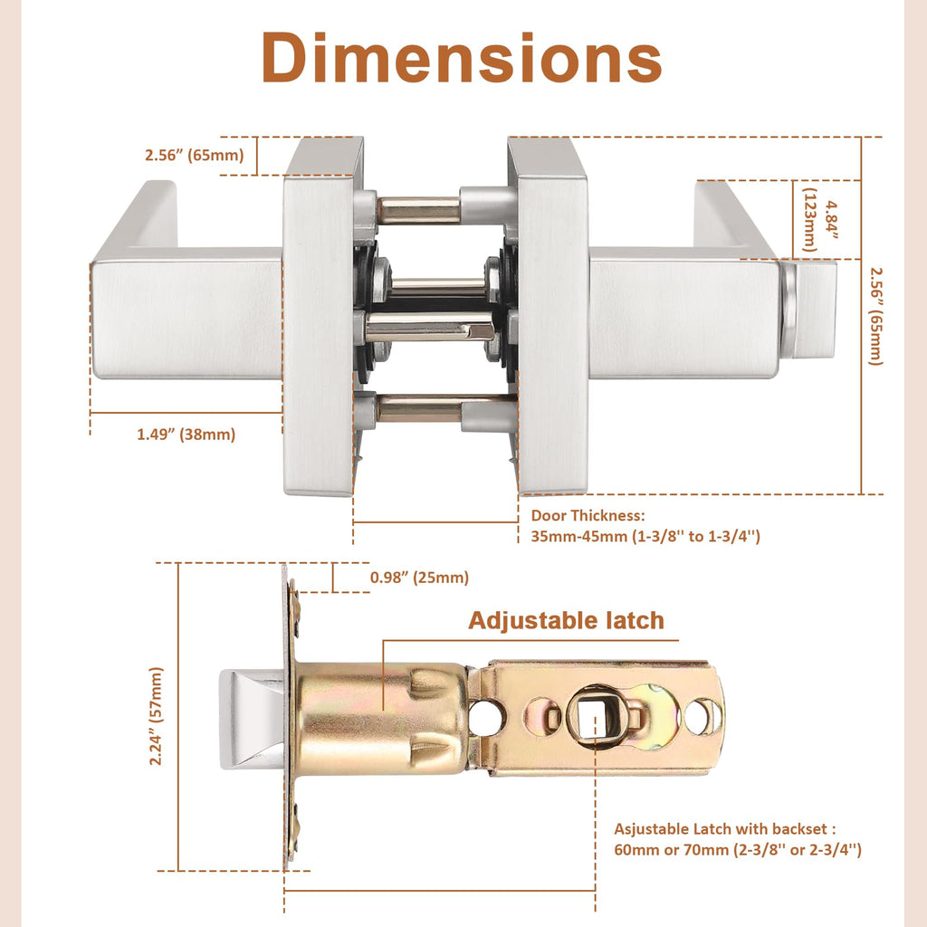 1 Pack Square Door Lever Privacy Door Lock Handleset Keyless Lockset Door Knobs Storage Room Bathroom Set